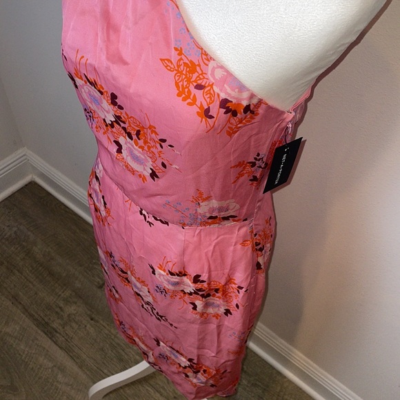 NWT Retail $455 LES RÊVERIES One-Sleeve Floral-Print Matte-Satin Mini Dress - Picture 4 of 9